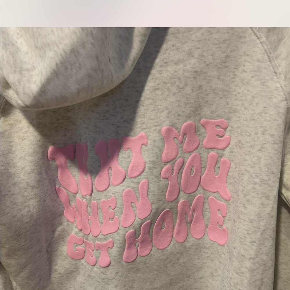 Gray Hoodie with Pink Text Graphic